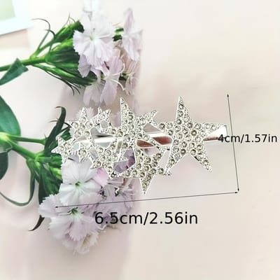 Pince à Cheveux Étoile Élégante avec Strass, Design Creux, Style Doux, Accessoire de Cheveux Individuel Unique pour Célébrations d'Anniversaire, Cadeau pour l'Aïd, Ramadan gray