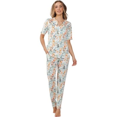 Pastunette Premium Pyjama Watercolor Leaves - Katoen/Modal - Wit/Multi - Maat 36