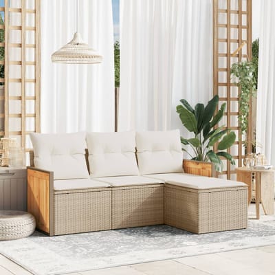 vidaXL - 4-delige - Loungeset - met - kussens - poly - rattan - beige