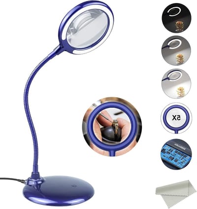 Oplaadbare Lamp met Vergrootglas en 28 LED Lichten voor Senioren, Slechtzienden, Hobby's en Creatieve Projecten