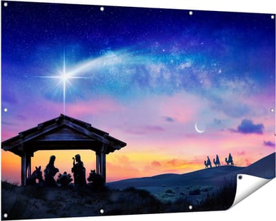 Gards Tuinposter Heilige Familie van Jezus met de Ster van Bethlehem - 150x100 cm - Tuindoek - Tuindecoratie - Wanddecoratie buiten - Tuinschilderij