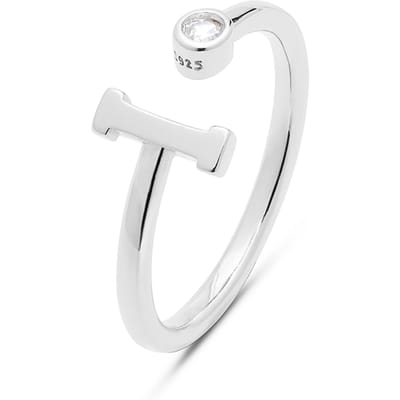 Luxenter 925 Sterling zilveren ring met gerhodineerde briljant zirkonia - Alfabet
