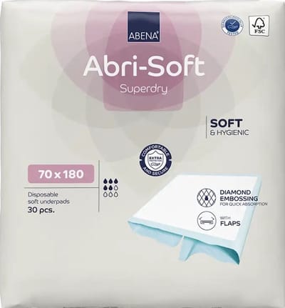 ABENA Abri-Soft Superdry, 30xwegwerp onderleggers 70 x 180 cm, Pak, ter bescherming van matras- Absorptie 1750 ml, lichtblauw