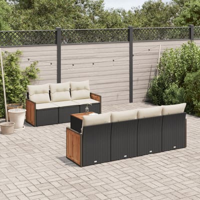 vidaXL - 8-delige - Loungeset - met - kussens - poly - rattan - zwart