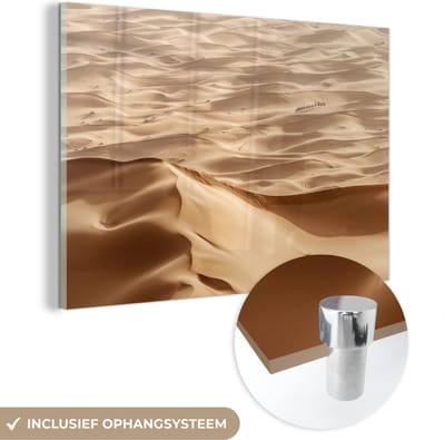 ® Glasschilderij 180x120 cm - Schilderij acrylglas - Caravan tussen de Marokkaanse zandduinen in de woestijn bij Erg Chebbi - Foto op glas - Muurdecoratie woonkamer - Wanddecoratie slaapkamer - Schilderijen