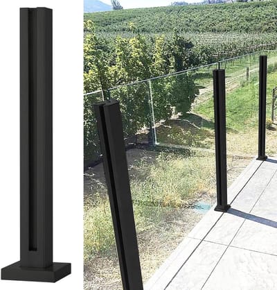Glazen Leuningpalen - Hekwerk Ondersteuning - Buiten Veiligheid - Roestvrij Staal - 100 cm Hoog - Zwart