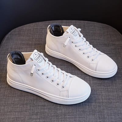 Toplaag Koeienhuid High-top Echt Leer Kleine Witte Schoenen voor Dames In Nieuwe Alles-match Platte Zool Casual Koreaanse Stijl Sneakers voor Dames 36 gray