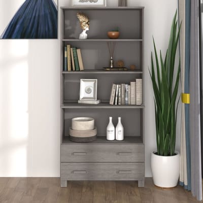 vidaXL - Hoge - kast - HAMAR - massief - grenenhout - lichtgrijs