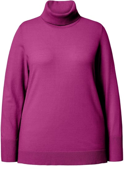 Ulla Popken - Dames - Coltrui brede geribbelde boorden lange mouw - Bes - Maat 42+
