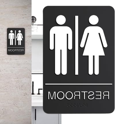 Toilet Bordjes - Deurstickers WC - Ruimte Aanduiding - Genderneutraal Ontwerp - 23x15 Cm - Zwart