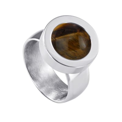 Quiges RVS Schroefsysteem Ring Zilverkleurig Glans 16mm met Verwisselbare Tijgersoog Bruin 12mm Mini Munt