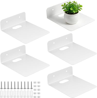 Set van 5 Kleine Wandplanken van Wit Metaal, 14 cm Diepe Planken voor Wanddecoratie, Ideaal voor Slaapkamer, Woonkamer en Badkamer