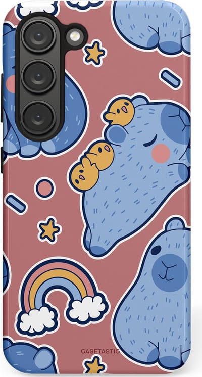 Casetastic Hoesje Geschikt voor Samsung S23 - Stijlvolle Beschermende Duo-layer Case - Capibara knuffelvriend