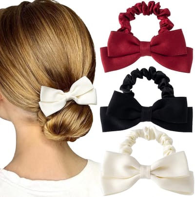 Set van 3 stuks – Haarelastiekje – Strik haarband – Geschikt voor Valentijnsdag, bruiloften, gala's, kerstaccessoires – Zwart, rood, wit