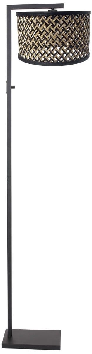 Zwarte vloerlamp Stang 3705ZW 160cm kantelbaar met naturel/zwart bamboe kap - Steinhauer