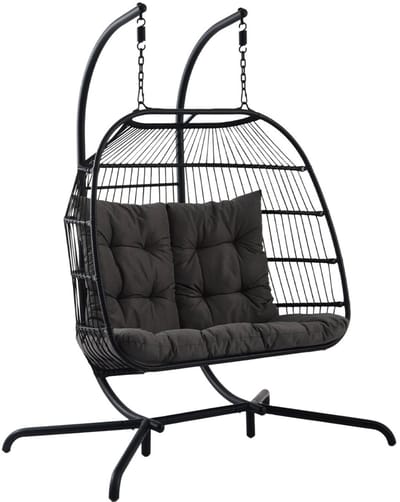 Hangstoel Breeze – 2-Persoons Hangstoel met Standaard – Opvouwbare Egg Chair voor Balkon, Tuin en Terras – Comfortabele Schommelstoel met Kussens voor Binnen & Buiten