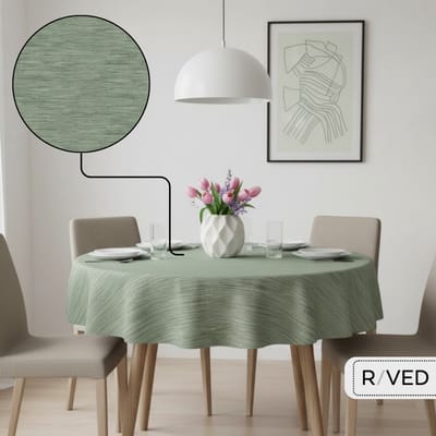 Raved Tafelzeil - 140 cm Rond - Linnenlook Groen - PVC - Afwasbaar - Extra sterk