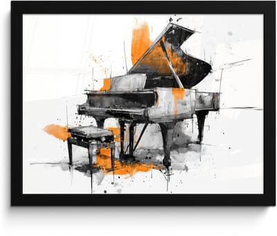 Poster in lijst - Fotolijst 40x30 cm - Posters - Piano - Oranje - Zwart - schets lijnen - Posterlijst zwart - Decoratie - Wanddecoratie woonkamer - Muurdecoratie slaapkamer