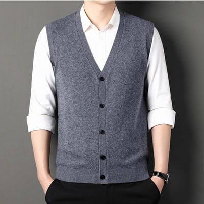 Heren Wollen Gilet, Herfst- en Wintermode Casual Effen V-hals Heren Mouwloos Vest Top Trui Heren 3XL white