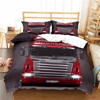 Scania Vrachtwagen Logo Beddengoed Set Jongens Meisjes Eenpersoons Tweepersoons Maat Dekbedovertrek Kussensloop Bed Kinderen Volwassenen Mode Huis Textiel AU Double(180*210cm)3pcs