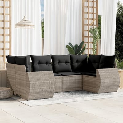 vidaXL - 6-delige - Loungeset - met - kussens - poly - rattan - lichtgrijs