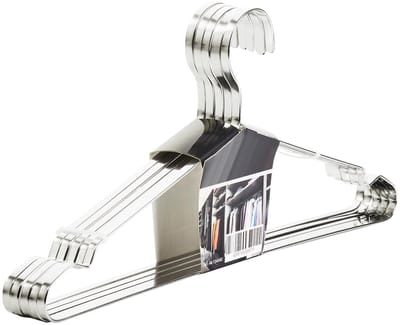 SOTECH set van 5 design kledinghangers, geborsteld roestvrij staal (SS201), 450 x 193 mm, vlak profiel: 8 x 2,5 mm met antislipgroef, kledinghangers voor kledingkasten en kapstokken