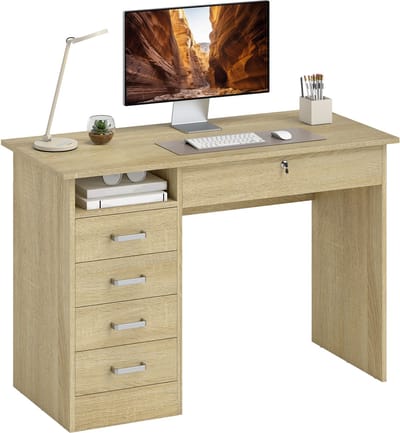 HOMCOM Bureau met planken - Spaanplaat - 110x50x76cm - Eikenhout