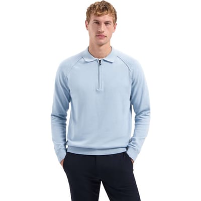 No Excess Pullover Polo Half Zip Solid Dusty Blue Maat: M | Sweaters Outlet | Heren | Blauw