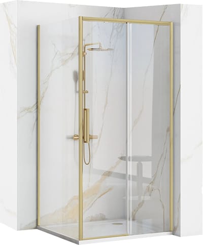 Rea Rapid Slide Brush Gold 100X80 - 195 cm - Douchecabine - Rechthoek - Geborsteld Goud