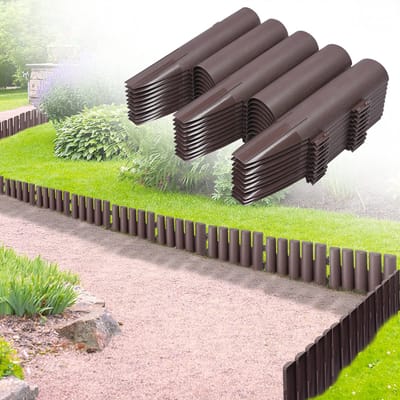 ACXIN 10 Stuks Gazonrand 2,8 m Flexibel Imitatie Houten Palen Tuin palissade Tuin afscheiding 15 cm Hoog, Bruin