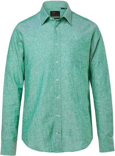 JP 1880 - Heren - Overhemd van linnenmix lange mouwen kentkraag Modern Fit - Groen - Maat L