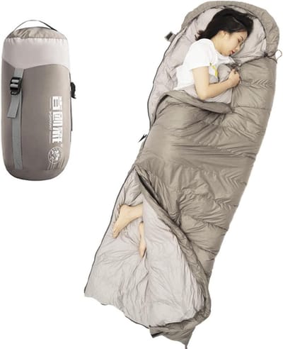Donzen Slaapzak - Mummy Slaapzak - Buiten Kamperen - Lichtgewicht Compact - 220x80 cm - Grijs