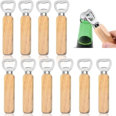 Flesopener, 10 stuks, hout, houten handvat, bieropener, gepersonaliseerd houten handvat, flesopener, draagbaar, duurzaam, natuurlijk hout, geweldig cadeau voor mannen