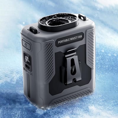 Draagbare heupventilator met clip voor op het shirt, blaast koude lucht, oplaadbaar, 6000 mAh, maximale gebruiksduur van 40 uur, 100 snelheden, 13500 RPM, ideaal voor buitenactiviteiten zoals kamperen, reizen en bouwvakkers (Grijs).