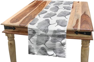 Abakuhaus Ginkgo-tafelloper – Minimalistisch bladmotief – 40x225 cm – Wit/Zwart