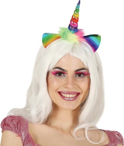 Fiestas Verkleed haarband Unicorn/eenhoorn - regenboog gekleurd - meisjes/dames - Fantasy thema