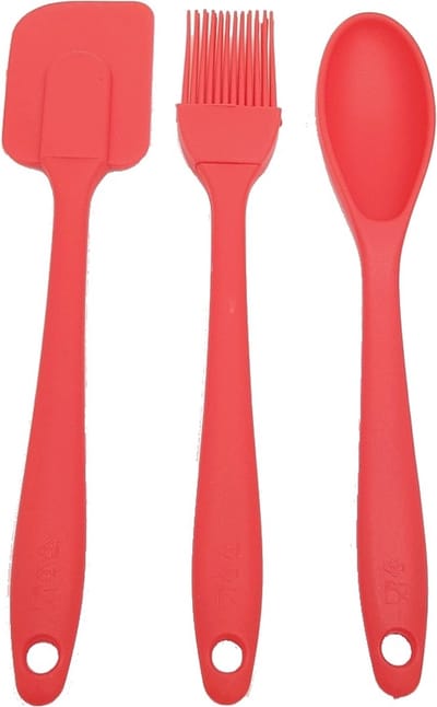 Baksets pannenlikker + Bakkwast+ Lepel Siliconen - siliconen 3 delig Kookset heetbestendig- Keuken Baking set- inclusief Borstel, Lepel, Spatel Rood