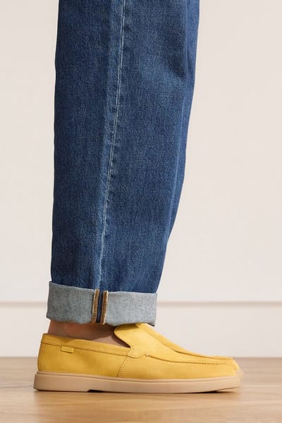 Manfield - Heren - Gele suède loafers - Maat 40