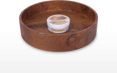 Set: Teakhouten Fruitschaal-Modern Ø 35 cm & Beeswax wood polish