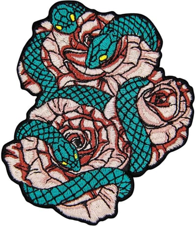 Patches geborduurd 7,5 x 9 cm - slangen om rozen - strijk- of naai-op - machinewasbaar - ShopVlot