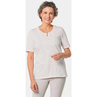 Shirt met ronde hals en gehaakt kant - gebroken wit - Gr. 42 van Goldner Fashion