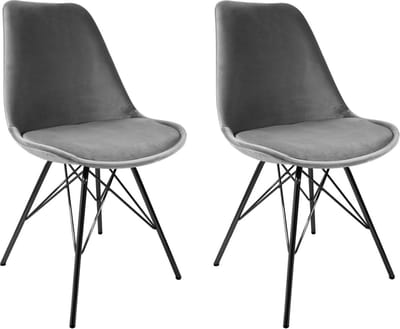 KICK® VELVET Kuipstoelen Grijs – Set van 2 – Eetkamerstoelen – Velvet – Zwart Frame