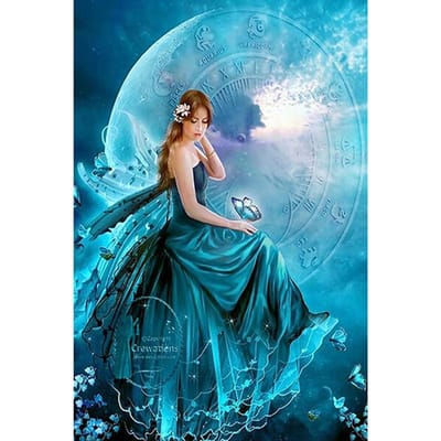 Diamant borduurwerk diamant schilderij diamant mozaïek blauwe maan fee foto van strass woondecoratie 20X30CM