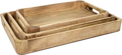 Mars & More mango houten dienblad set van 3 stuks 45/40/35 x 35/27/23 x 4cm
