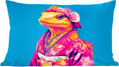 Sierkussens - Kussentjes Woonkamer - 60x40 cm - Bloemenkrans - Hagedis - Kimono - Paars
