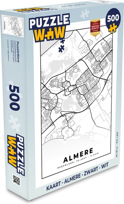 Puzzel Kaart - Almere - Zwart - Wit - Legpuzzel - Puzzel 500 stukjes