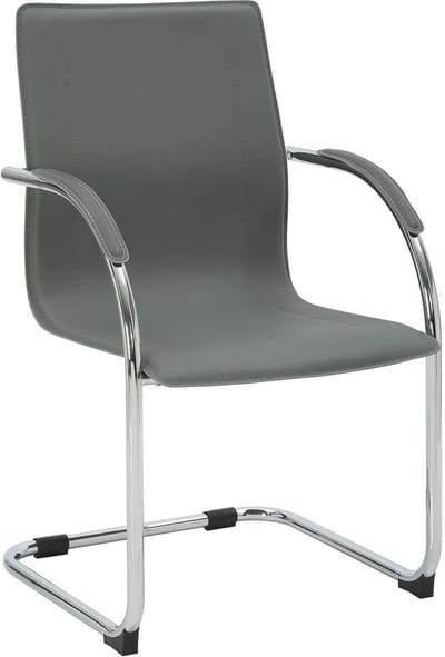 CLP Noeleen Sledestoel - Eetkamerstoel - Met armleuningen - Chroom frame - Comfortvulling - 150 kg draagkracht - Modern - Kunstleer - Kunstleer (PVC)/grijs