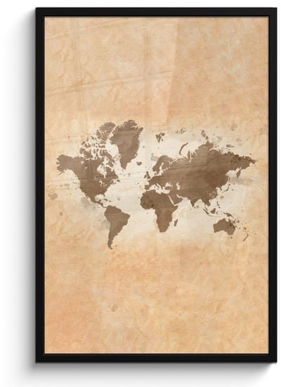 Poster in lijst - Fotolijst 60x90 cm - Posters - Wereldkaart - Beige - Bruin - Posterlijst zwart - Decoratie - Wanddecoratie woonkamer - Muurdecoratie slaapkamer