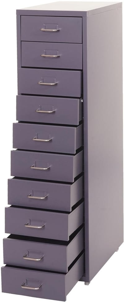 Trolley kast Boston T851, stalen ladekast, 110x28x41cm 10 laden ~ donkergrijs