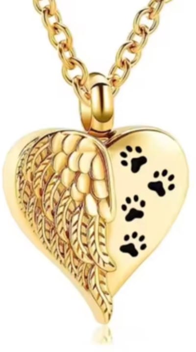 Ashanger hart - Ashanger goud hart met hondenpootjes - Luxe gedenksieraad - Ashanger Hart met Vleugels - Ashanger - Petshop Seven®